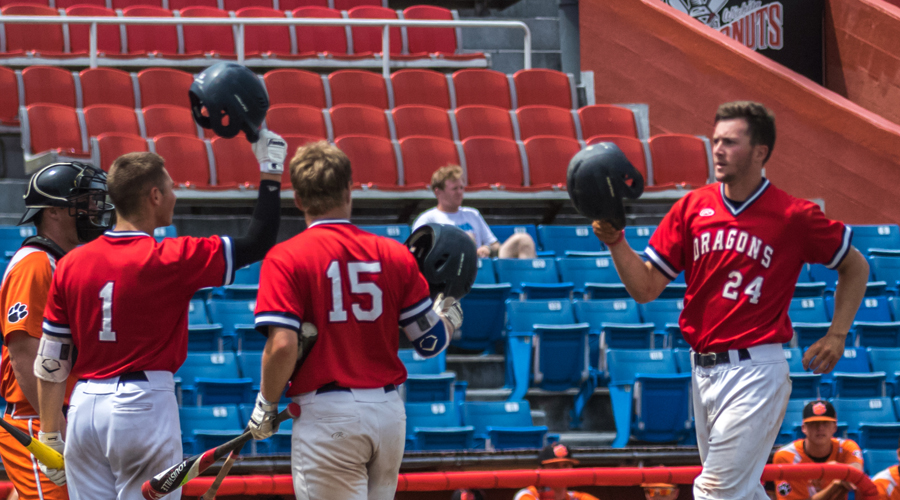 Brock Schaffer had a caree-high six RBIs in Hutchinson's 20-3 win over Neosho County in an elimination game of the 2018 Region VI/Central District Tournament at Lawrence-Dumont Stadium in Wichita. (Allie Schweizer/Blue Dragon Sports Information)