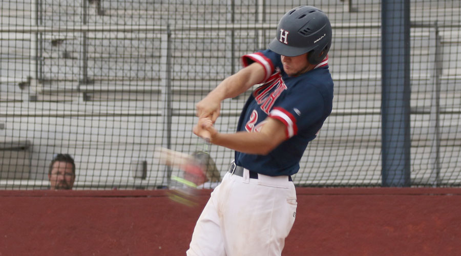 Brock Schaffer had a couple of big hits on Friday as No. 7 Hutch and Coffeyville split a doubleheader on Friday in Coffeyville. (Joel Powers/Blue Dragon Sports Information)