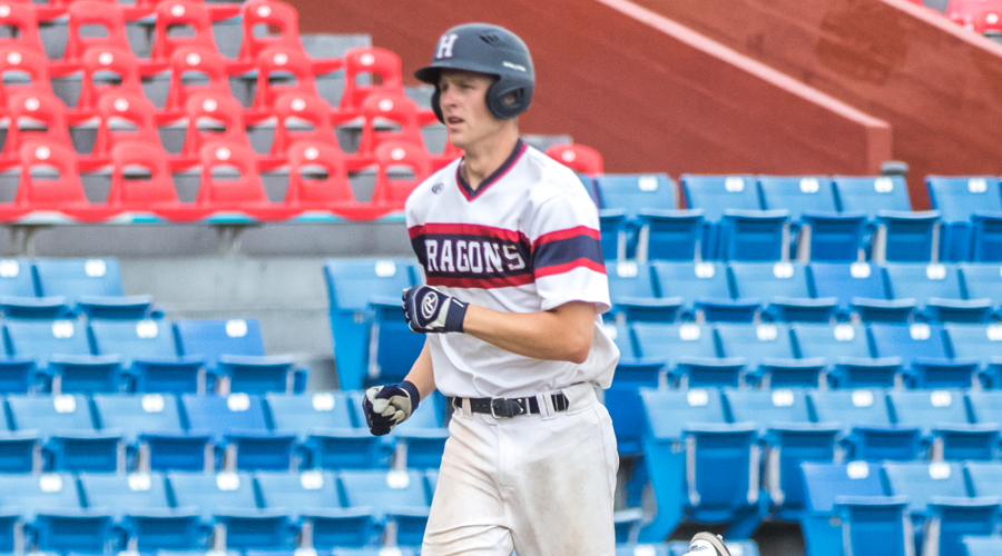 Bobby Morgensen hit a three-run home run in the eighth to help the Blue Dragons defeat Seward County 12-8 on Sunday at Lawrence-Dumont Stadium in Wichita. (Allie Schweizer/Blue Dragon Sports Information)