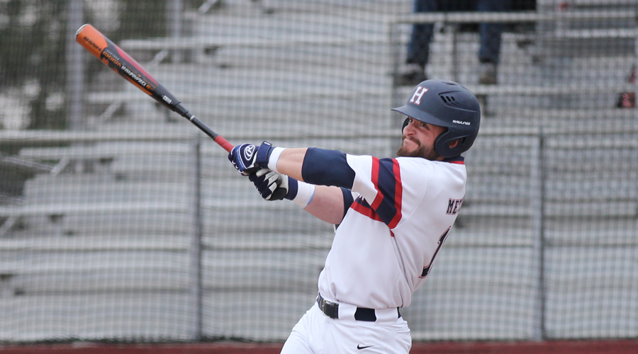 Sophomore Riley Metzger drives in three runs in Hutchinson's 7-2 win in Game 1 of a doubleheader with Coffeyville on Wednesday at Hobart-Detter Field (Bre Rogers/Blue Dragon Sports Information)