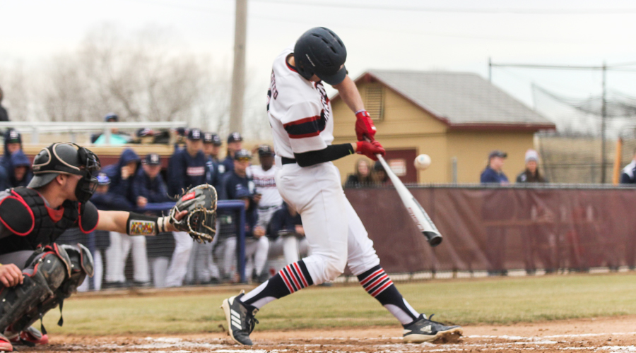 Dylan Nedved had a homer in Game 2 of a Blue Dragon doubleheader sweep of Labette on Tuesday in Pittsburg. (Bre Rogers/Blue Dragon Sports Information)
