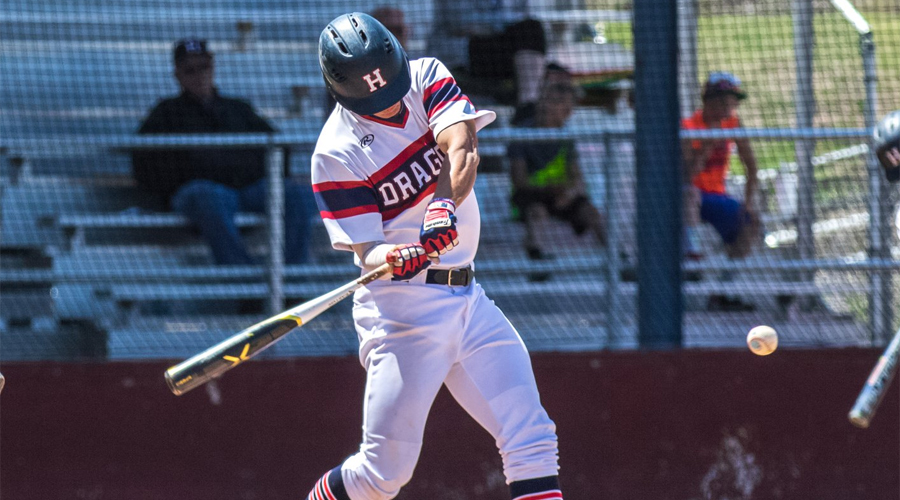 Dylan Nedved collected his 100th career high on Friday in a 6-5 loss to Crowder College at Neosho Mo. The No. 20 Blue Dragons were swept by the No. 9 Roughriders. 