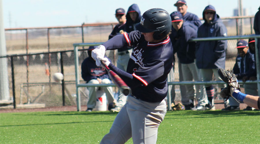 Zane Schmidt hit a game-tying home run in the top of the ninth inning in Game 2 of Hutchinson's 9-8 win over Barton on Friday in Great Bend. Hutch won the first game 7-2. (Photo courtesy Todd Moore/Barton Sports Information Director)