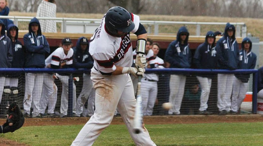 Blue Dragon catcher Max McGuire hit a two-run home run and doubled in Hutchinson's 8-5 loss to Cowley on Tuesday at Hobart-Detter Field. (Bre Rogers/Blue Dragon Sports Information)