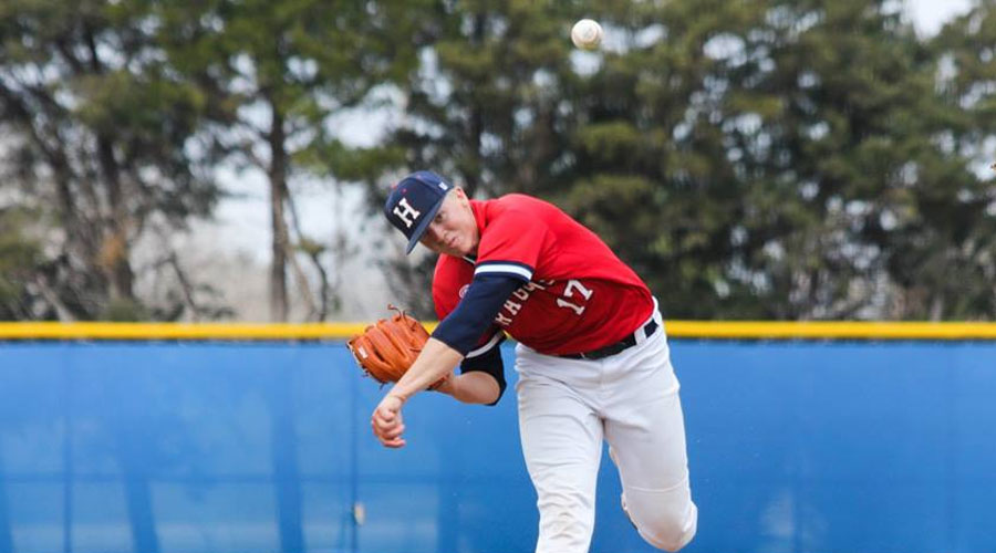 Jake Bunz strikes out a season-high 10 and tosses a two-hit shutout in an 11-0 win over Pratt in Game 1 on Friday at Stanion Field in Pratt. (Bre Rogers/Blue Dragon Sports Information)