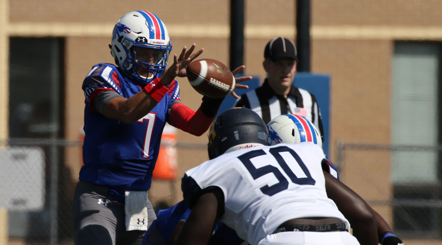 Cam Jones rushed for two touchdowns and threw for another as the No. 12 Blue Dragons defeated Ellsworth 25-13 on Saturday in Iowa Falls, Iowa. (Joel Powers/Blue Dragon Sports Information)