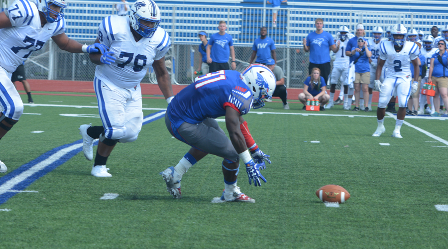 This fumble picked up and returned by Ronheen Bingham in the 2016 Hutchinson-Iowa Western game clicked a 21-12 win two years ago at Gowans Stadium. No. 11 Hutch and No. 1 IWCC meet again at Gowans at Noon Saturday.
