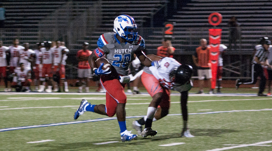 Montai Ellis breaks loose for a 31-yard touchdown run Thursday night against RPA at Gowans Staidum. Ellis was one of 11 Blue Dragons to score touchdowns in an 82-0 win over the Wildcats. (Casey Bailey/Blue Dragon Sports Information)