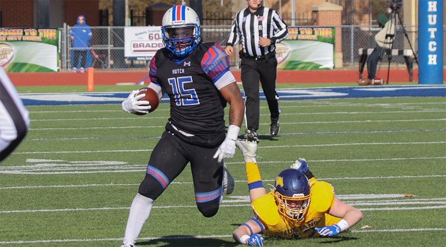 Offensive MVP Tiyon Evans rushes for a Salt City Bowl-record 194 yards and two touchdowns as the No. 3 Blue Dragon defeat No. 18 Monroe 45-23 on Saturday at Gowans Stadium. (Nathan Addis/Blue Dragon Sports Information)