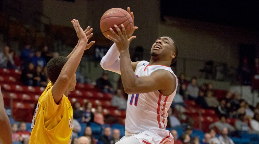 J.J. Rhymes scored 30 points in a 72-70 loss to Dodge City on Saturday at the Sports Arena. (Allie Schweizer/Blue Dragon Sports Information)
