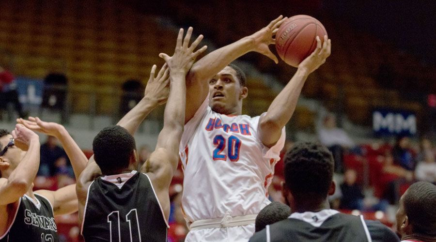 Sophomore Kai Mitchell had 13 points and nine rebounds to lead the No. 13 Blue Dragons to an 83-60 victory over Seward County on Wednesday at the Sports Arena. (Allie Schweizer/Blue Dragon Sports Information)