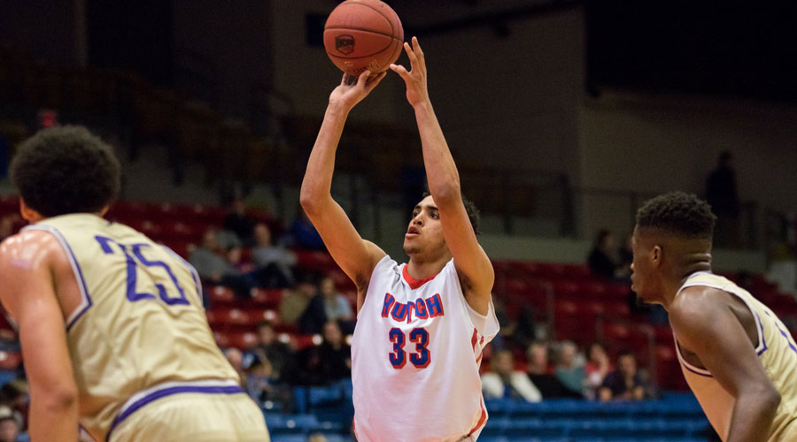 James Rojas has a career-high 22 points to lead the Blue Dragons to a key Jayhawk Conference 85-72 victory over Barton on Wednesday in Great Bend. (Allie Schweizer/Blue Dragon Sports Information)