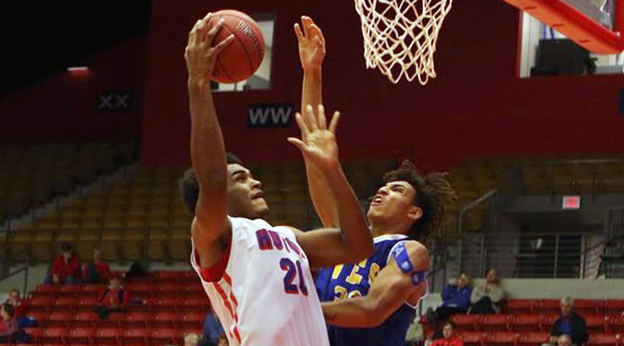 Kai Mitchell and the Blue Dragon Men's Basketball Team heads to Seward County at 8 p.m. on Saturday to open Jayhawk Conference play. (Allie Schweizer/Blue Dragon Sports Information)
