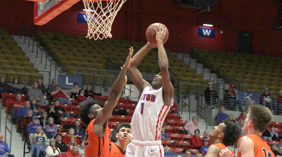 Saquan Singleton scores a career-high 21 points, all in the second half, to lead the No. 12 Blue Dragon men to an 85-76 win over the Cowley Tigers on Saturday at the Sports Arena. (Bre Rogers/Blue Dragon Sports Information)