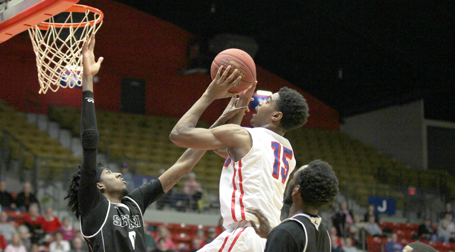 Rheaquone Taylor and the Blue Dragons came up just short of a monumental comeback on Saturday night in an 87-78 loss to Seward County at the Sports Arena. (Bre Rogers/Blue Dragon Sports Information)