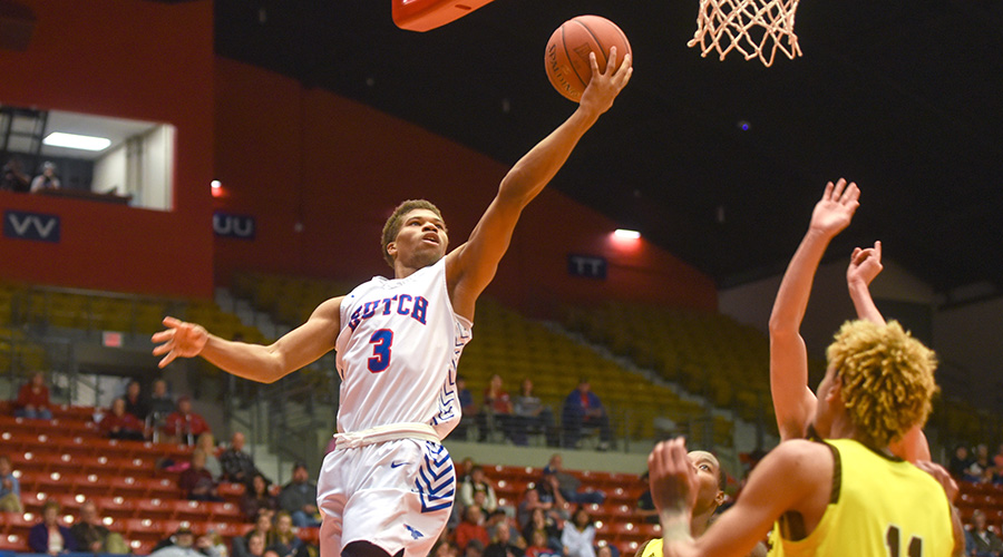 Clarence King scored a career-high 16 points to lead the Blue Dragon men to an 82-68 Jayhawk West win over Garden City on Saturday at the Sports Arena. (Nathan Addis/Blue Dragon Sports Information)