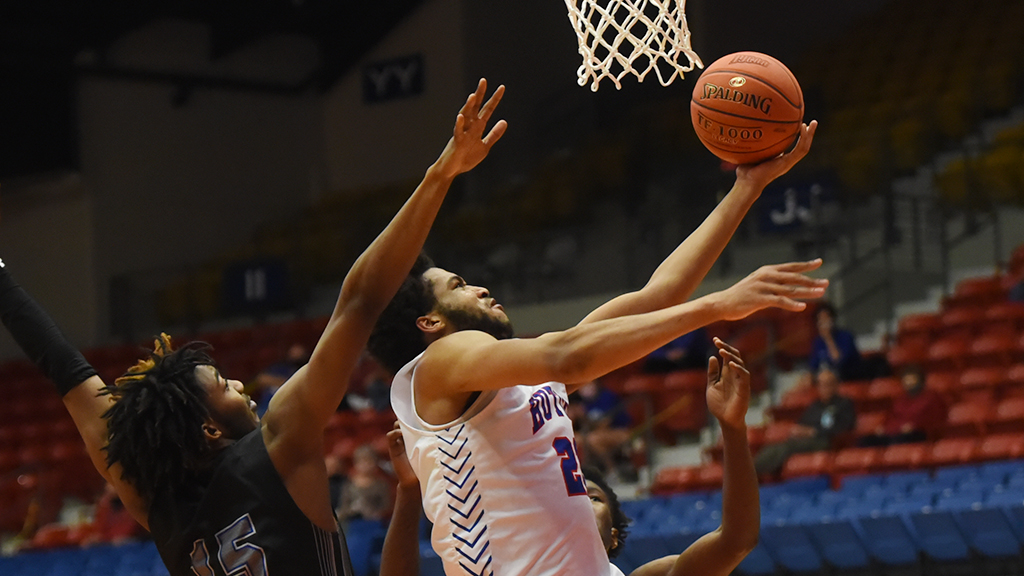 Matt Mayers has 27 points and and career-high 17 rebounds in Hutchinson's 92-87 Jayhawk West victory over Pratt on Wednesday at the Sports Arena. (Garrett Riehs/Blue Dragon Sports Information)