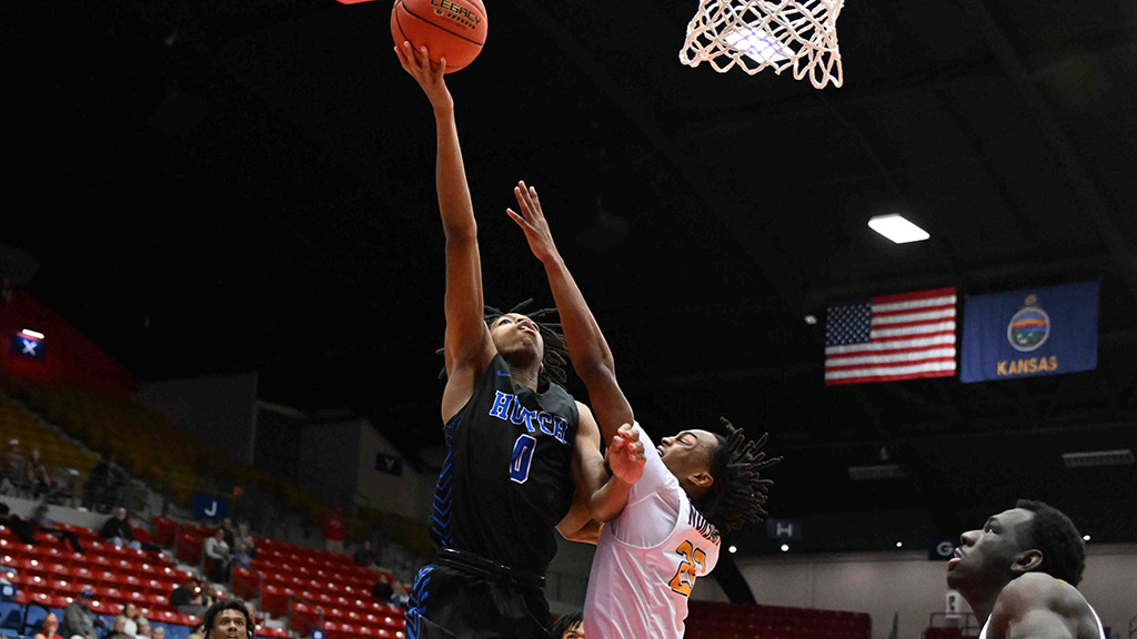 Dallas Whitney had a career-high 21 points, but the Blue Dragon men's basketball team can't complete a comeback from 21 points down in an 89-86 loss to NOC-Tokawa on Saturday at the Barton Classic in Great Bend. (Andrew Carpenter/Blue Dragon Sports Information)