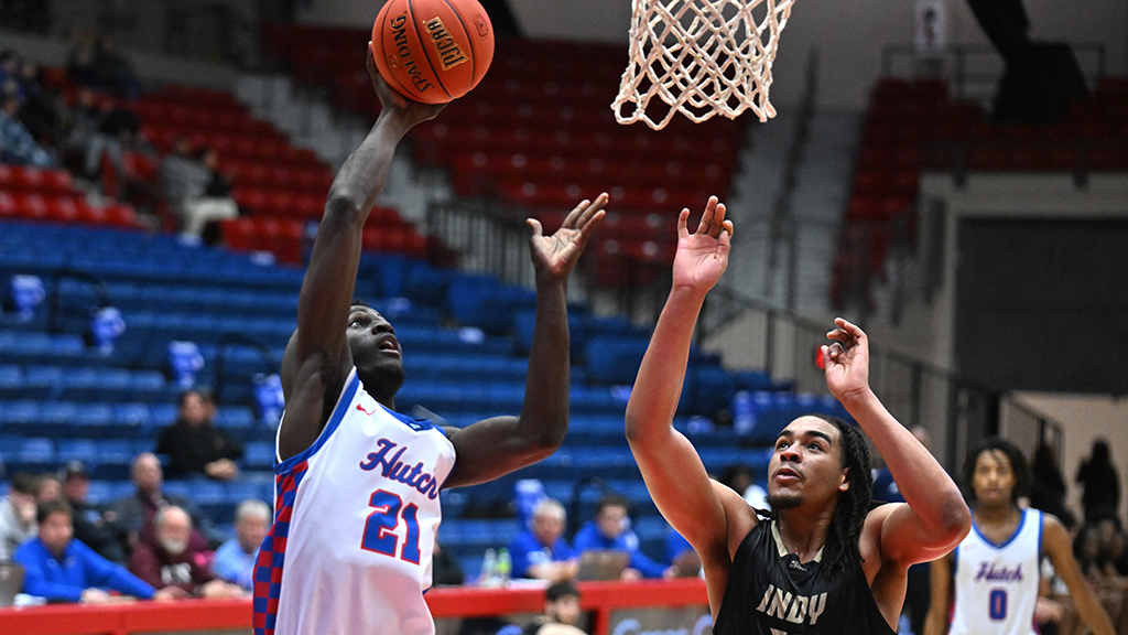 Tino Simon had his sixth double-double with season highs of 24 points and 14 rebounds to lead the No. 19-ranked Blue Dragon men's basketball team to a 111-82 victory over Independence on Saturday at the Sports Arena. (Andrew Carpenter/Blue Dragon Sports Information)