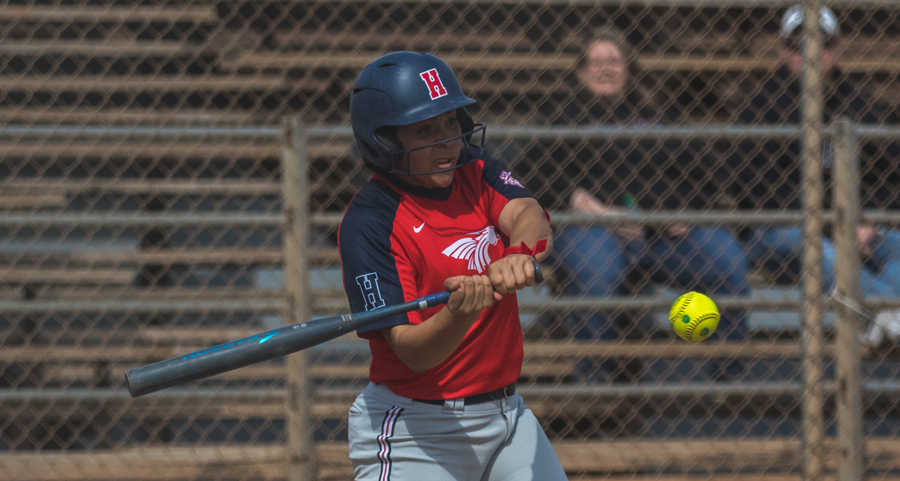 Kiara DeCrane was a combined 7 for 7 with seven RBIs and two home runs as No. 18 Hutchinson swept Coffeyville on Friday at Fun Valley. (Allie Schwiezer/Blue Dragon Sports Information)