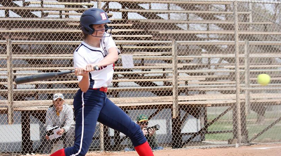 Ashley Wilson hit a two-run home run in Game 1 vs. Butler on Wednesday in El Dorado. The Blue Dragons fell 8-7 and 9-1. (Bre Rogers/Blue Dragon Sports Information)