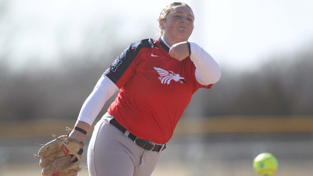 Sophomore Sadie Loney struck out eight in four innings in a 9-2 Blue Dragon win in Game 1 of a doubleheader with the Independence Pirates on Tuesday at Fun Valley. (Photo by Billy Watson)
