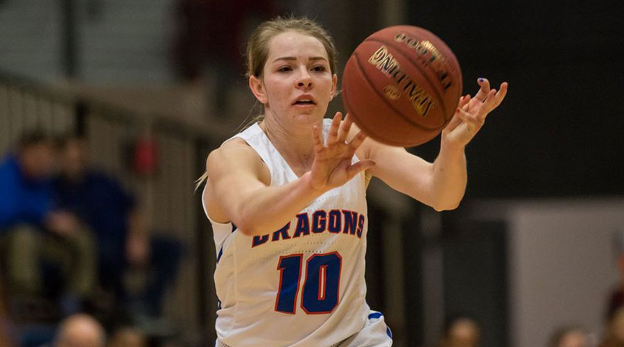 Sara Cramer had 12 points with three 3-pointers to lead the No. 18 Blue Dragons to a 56-53 victory over Independence on Wednesday in Independence. (Allie Schweizer/Blue Dragon Sports Information)