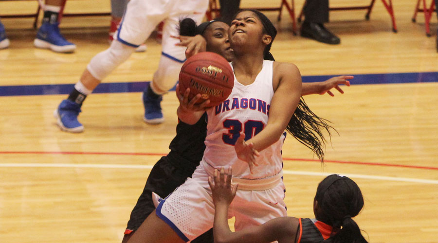 Kayla Barber scored a career-high 20 points to lead the 15th-ranked Blue Dragons last Neosho County 91-50 on Wednesday at the Sports Arena. (Joel Powers/Blue Dragon Sports Information)