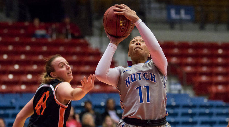 Alicia Brown was one of five players in double figures to lead the No. 22 Blue Dragons to an 82-48 victory at Allen on Wednesday in Iola. (Allie Schweizer/Blue Dragon Sports Information)