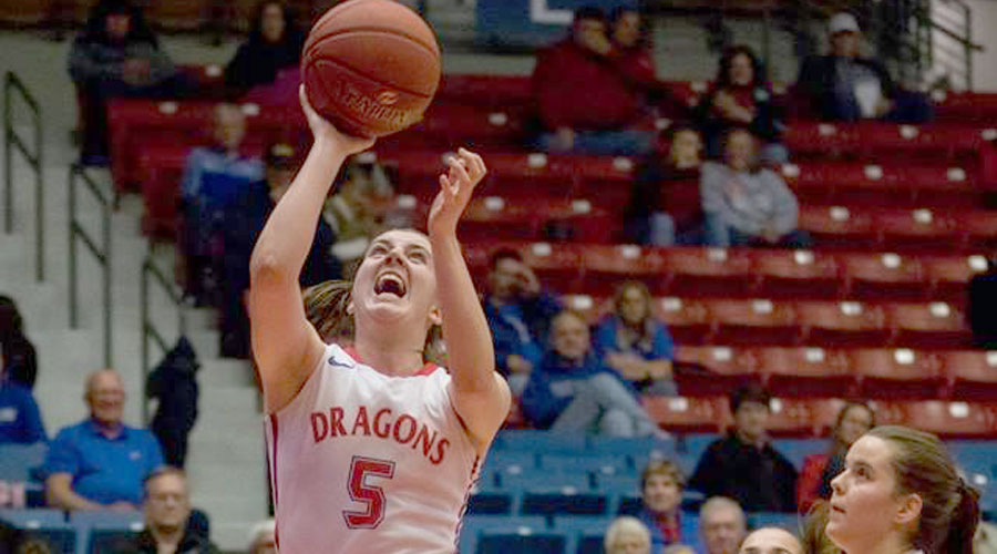 Kelsey Brett hit a big shot to start the comeback, but the Blue Dragons fell short in a 70-63 loss on Wednesday at Cloud County (Allie Schweizer/Blue Dragon Sports Information)