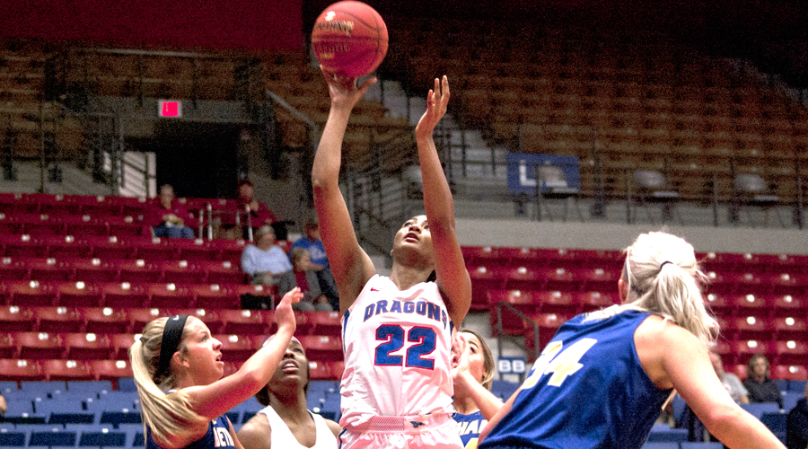 Dejanae Roebuck hits a career-high five 3s and scores a career-best 28 points in No. 13 Hutchinson's 84-53 win over the Washburn JV on Wednesday in Topeka. (Bre Rogers/Blue Dragon Sports Information)