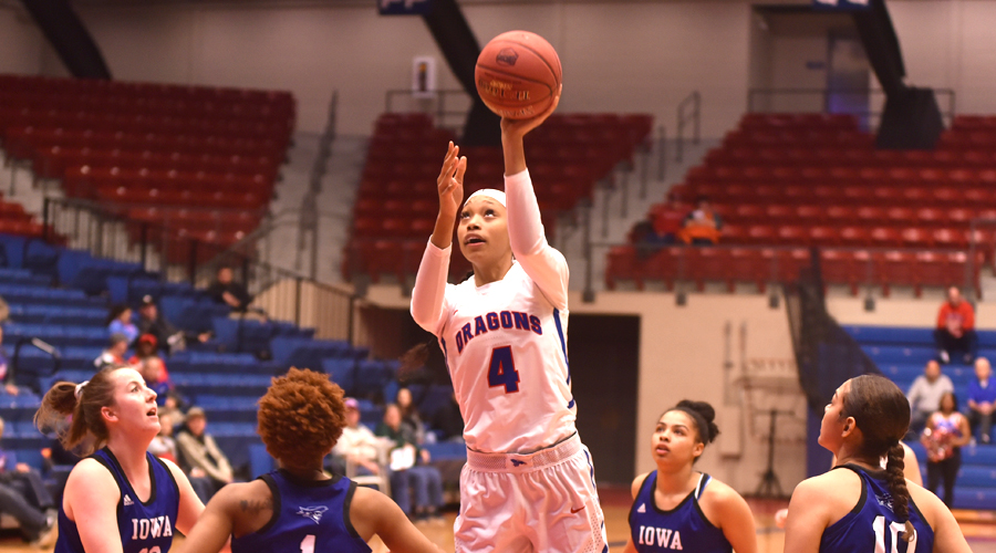 Tijuana Kimbro posted her first career double-double as the No. 6 Blue Dragon women defeated Allen 102-67 on Saturday in Iola. (Casey Bailey/Blue Dragon Sports Information)