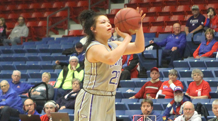 Makayla Vannett hits six 3-point goals and finishes with a game-high 22 points to lead the no. 4-ranked Blue Dragons to a 77-27 win over the Bethany JV on Wednesday at the Sports Arena. (Bre Rogers/Blue Dragon Sports Information)
