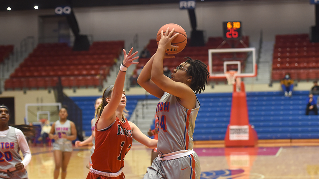 Tor'e Alford had season highs of five 3-pointers and 19 points to lead the No. 17 Blue Dragon women to an 80-49 victory over the Allen Red Devils on Saturday at the Sports Arena. (Garrett Reihs/Blue Dragon Sports Information)