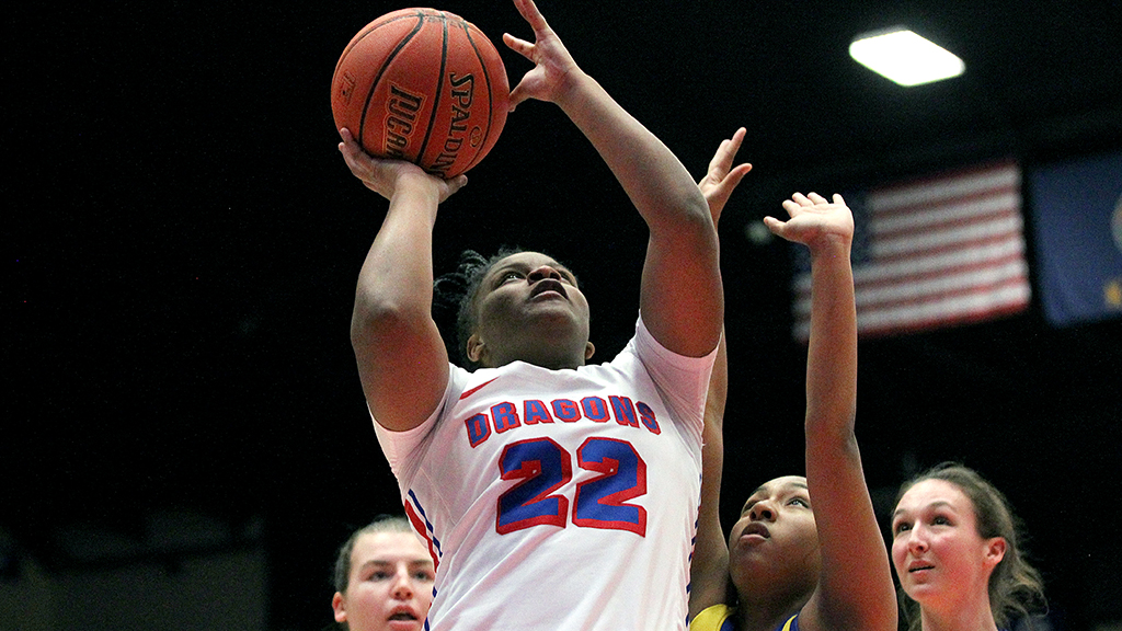 Freshman Mya Williams scored 14 points in her Blue Dragon debut as No. 21 Hutchinson roared to a 95-24 win over the Bethany JF on Tuesday night at the Sports Arena. (Photo courtesy Sandra Milburn/The Hutchinson News)