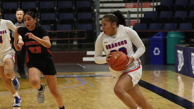 Kiki Smith scores all 11 of her points in the fourth quarter to lead the No. 1-ranked Blue Dragon women to a 59-54 victory over No. 16 Cochise in the second round of the NJCAA Tournament on Wednesday at the Ford Wyoming Center in Casper. Wyoming. (Photo courtesy Jake Ripple)