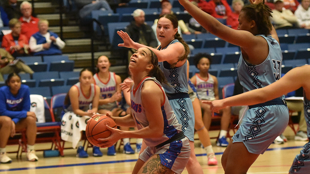 Hailey Jackson posted her fifth double-double of the season with 24 points and career-high-tying 14 rebounds in the No. 1 Blue Dragons' 75-37 KJCCC win over Colby on Tuesday at the Sports Arena. (Steve Carpenter/Blue Dragon Sports Information)