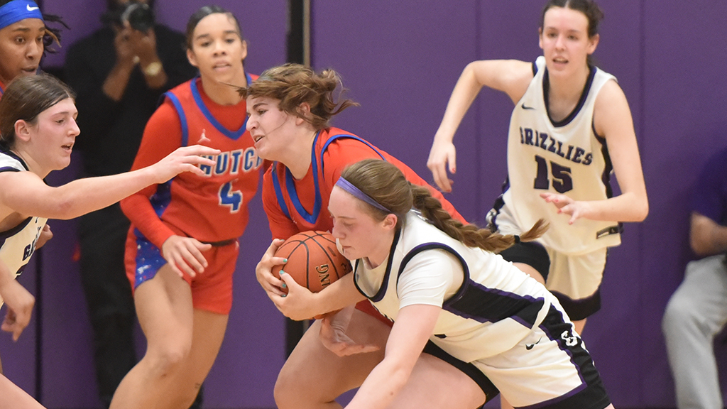 Madi Denison battles for one of her season-high 11 rebounds in the No. 1 Blue Dragons' 57-53 victory over Butler on Wednesday in El Dorado. (Billy Watson/Blue Dragon Sports Information)