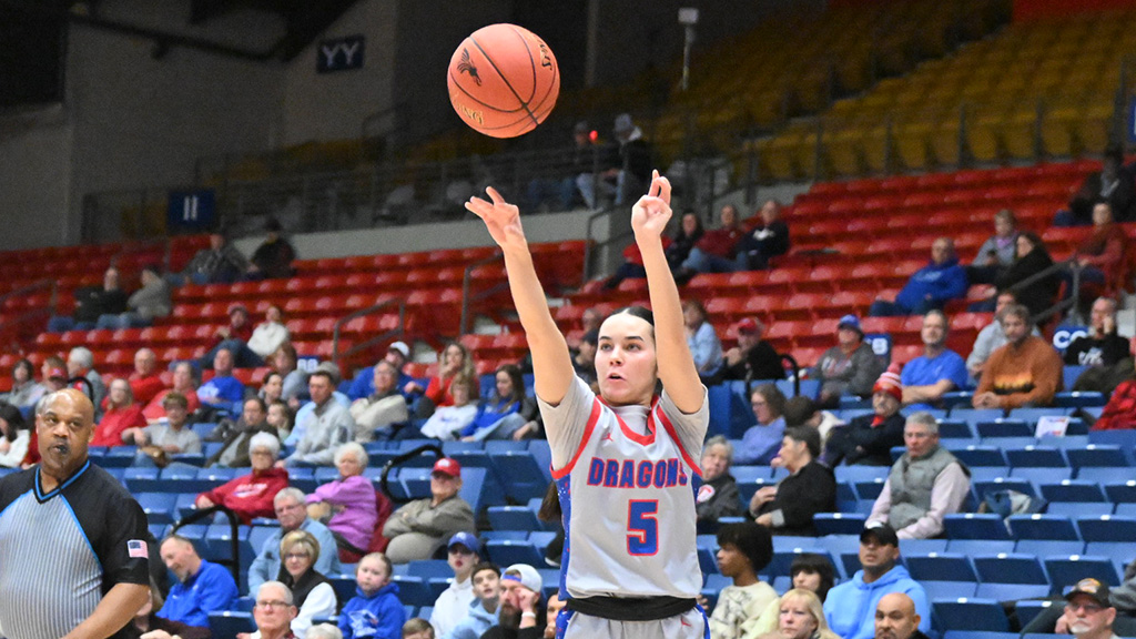 Landon Forbes hit three 3-pointers and dished out a career-high eight assists to lead the No. 23 Blue Dragons to a 71-66 victory over Cloud County on Saturday at the Sports Arena. (Andrew Carpenter/Digital Fox Photography)