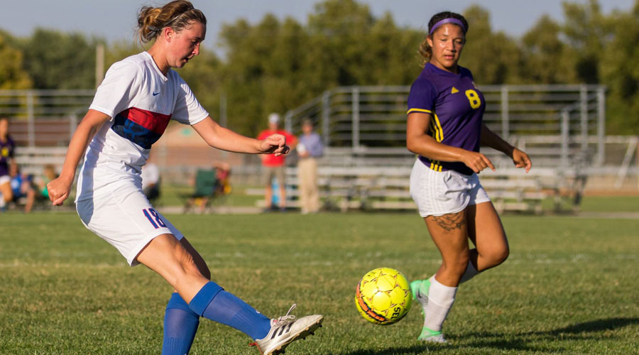 Ariel Wolff scored the game winner in the 75th minute of a 4-0 Blue Dragon Women's Soccer victory over Hesston College on Saturday in Hesston (Allie Schwiezer/Blue Dragon Sports Information)