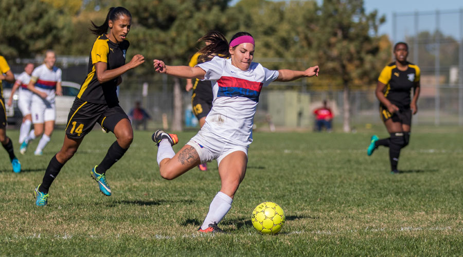 Miykayla Morsesco scored the game-tying goal in the second half on Sunday, but the Blue Dragons lost to Cloud County 3-2 in double overtime at the Salthawk Sports Complex. (Allie Schweizer/Blue Dragon Sports Information)