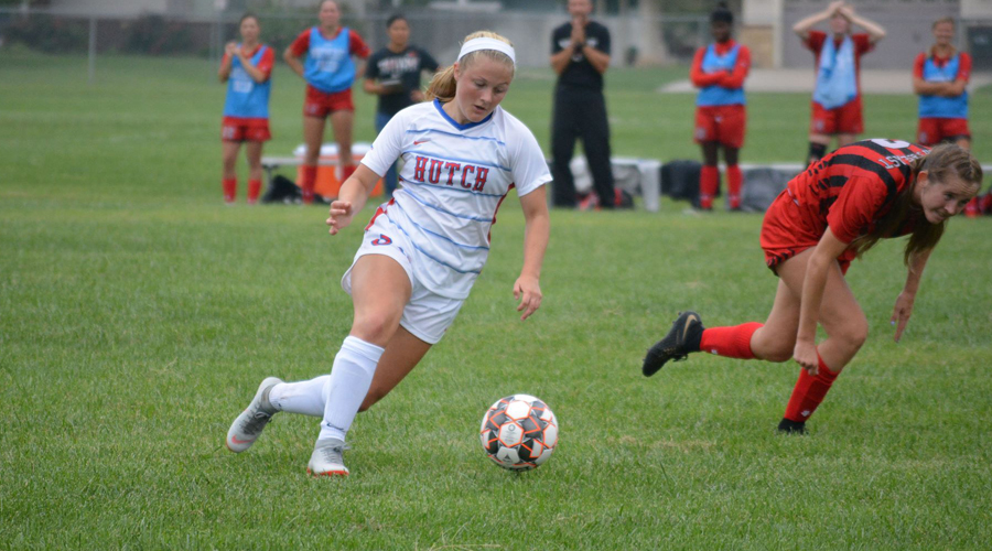 Sydney Blackwell was one of six Blue Dragon goal scorers in Hutch's 7-0 victory over Northwest Tech on Wednesday in Goodland. (Bre Rogers/Blue Dragon Sports Information)