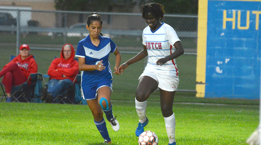 Naomi Waithira had a goal and two assists in Hutchinson's 4-1 Jayhawk West victory over Hesston College on Saturday. (Bre Rogers/Blue Dragon Sports Information)
