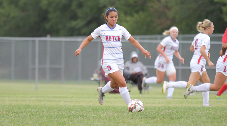 Ashley Venegas had a pair of goals in Hutchinson's 7-0 Jayhawk West victory over Northwest Tech on Saturday at the Salthawk Sports Complex. (Bre Rogers/Blue Dragon Sports Information)