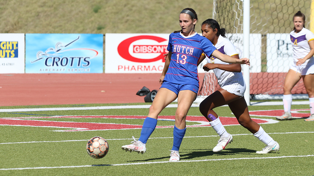 Hadlie Lowe scored her first career hat trick to lead the Blue Dragon women's soccer team to a 4-2 Jayhawk West win over Dodge City on Wednesday at Dodge City. (Photo courtesy Michael Smith/Dodge City SID)