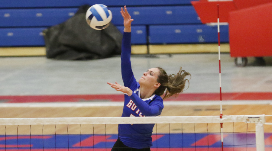 Page Hiebert had a career-high 18 kills against NMMI on Saturday, but the Blue Dragons split matches to close out the Bronco Invitational in Roswell, NM. (Allie Schweizer/HCC Sports Information)