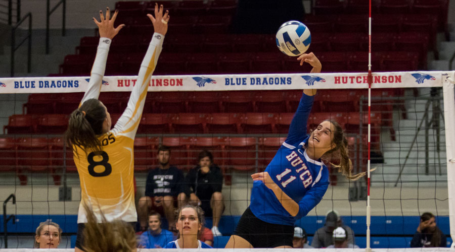 Leonie Wienkaemper had nine kills to lead the Blue Dragon Volleyball Team to a 3-0 win over Cloud County on Wednesday at the Sports Arena. (Allie Schweizer/Blue Dragon Sports Information)