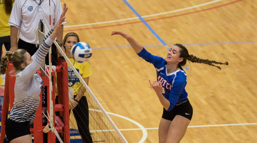 Nina Pevic had 11 kills to lead the Blue Dragon in a 3-0 NJCAA Tournament opening-round loss to Iowa Western on Thursday at the Sports Arena. (Allie Schwiezer/Blue Dragon Sports Information)