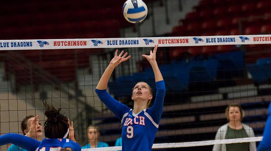 Cassidy Crites posted her first career double-double to lead the No. 19 Blue Dragons to a four-set win over Pima on Friday at the New Mexico Military Classic.