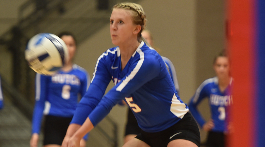 Lauren Willson had 15 kills and 10 digs to lead the Blue Dragons in a five-set loss at Colby on Wednesday. (Casey Bailey/Blue Dragon Sports Information)